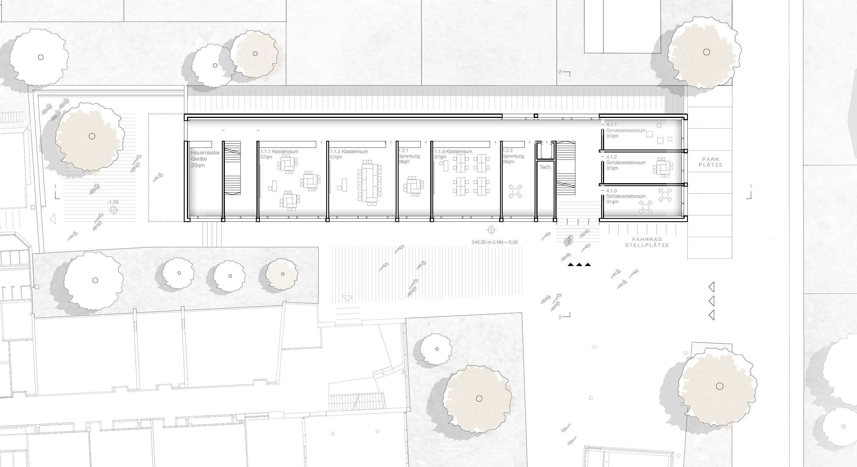 Berufsschule Rottenburg Grundriss mit Außenanlagen