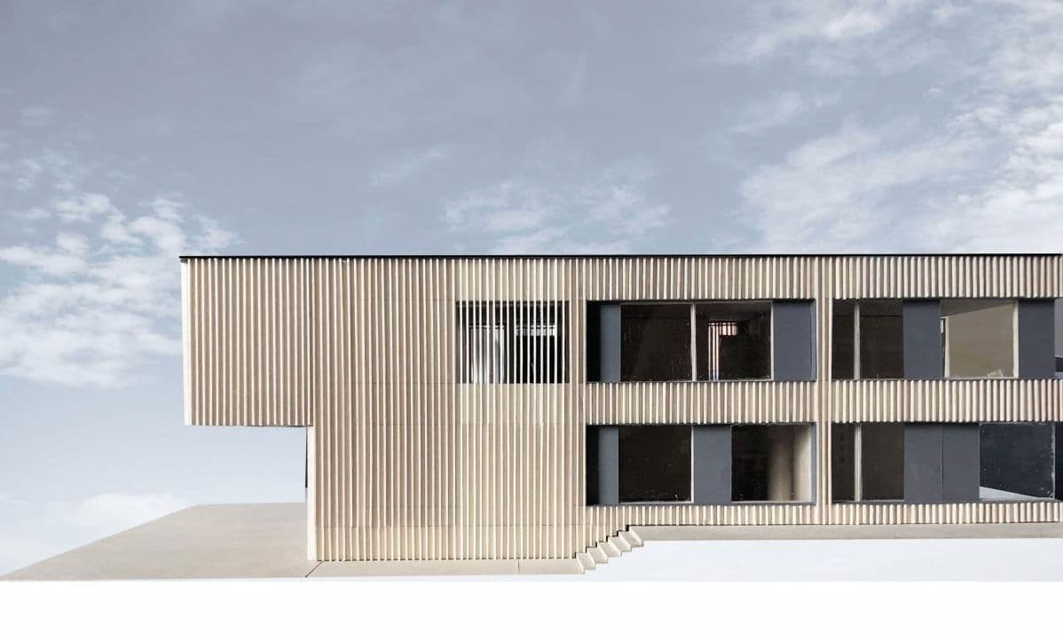 Berufsschule Rottenburg Zeichnung Fassadenschnitt mit Teilansicht